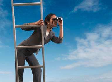 woman looking on ladder