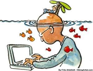 man on computer day dreaming
