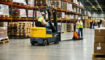 man driving an industrial powered truck