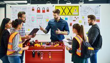 employees looking at lockout tagout options