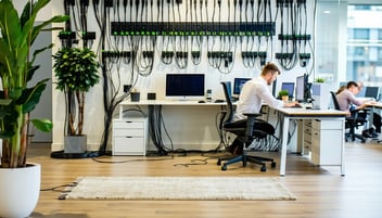 worker with too many electrical wires