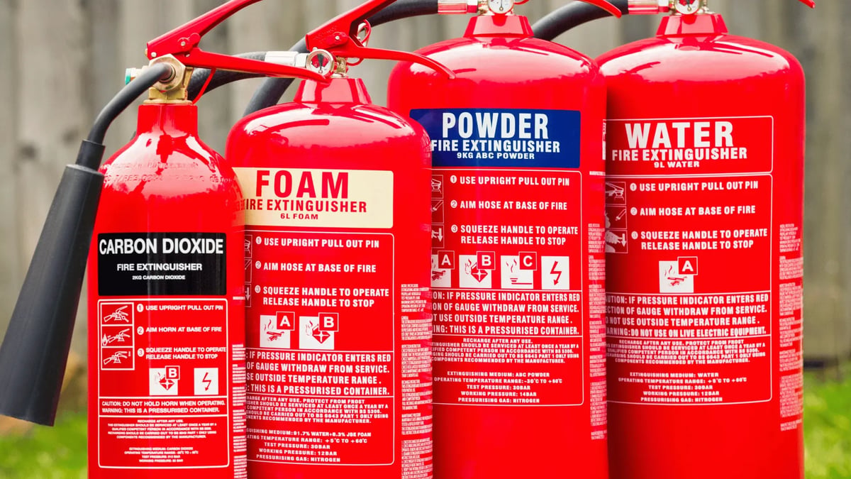 fire extinguishers in a row