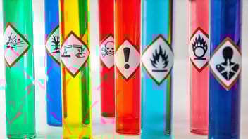 chemical labels on multicolored jars