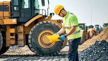 worker inspecting powered industrial truck