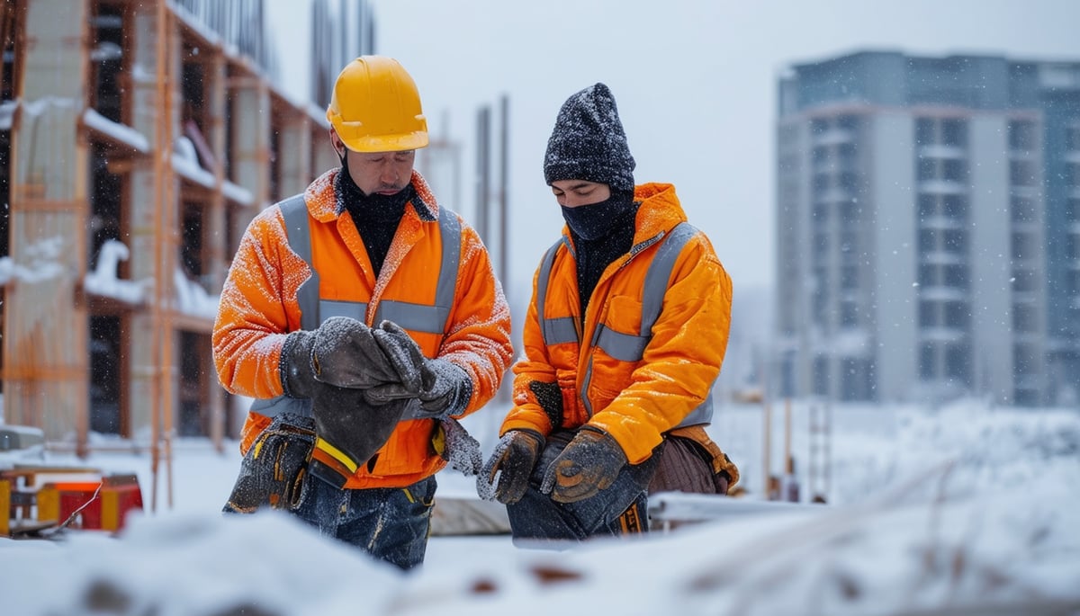 two workers working in the cold