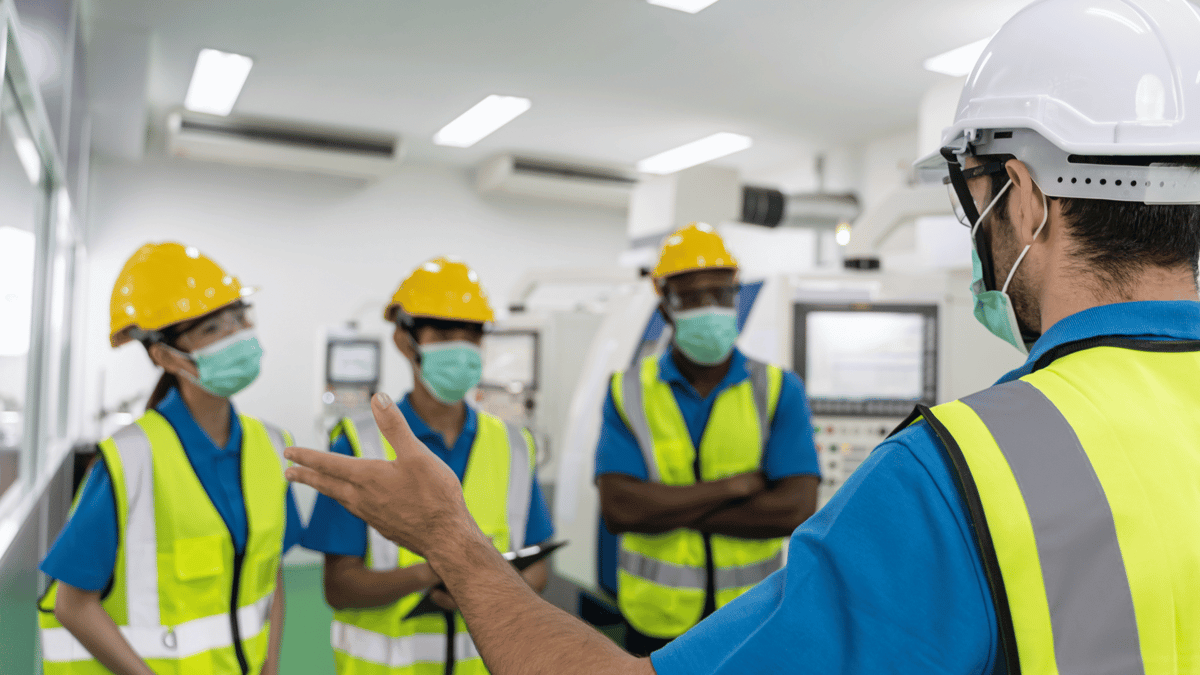 workers talking about safety