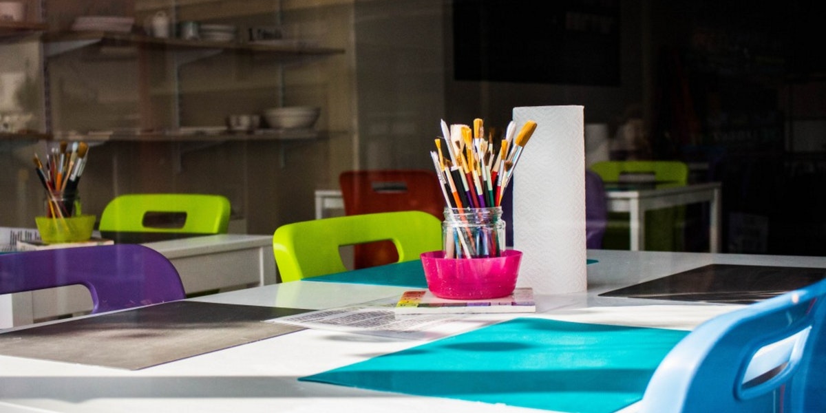 arts and crafts set up for an employee training day