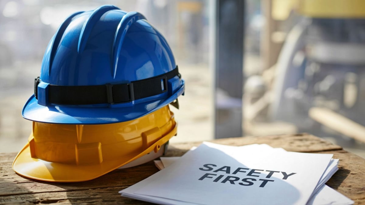 two safety helmets and safety first