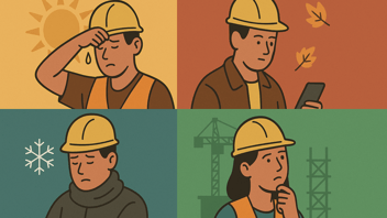 construction workers in each season