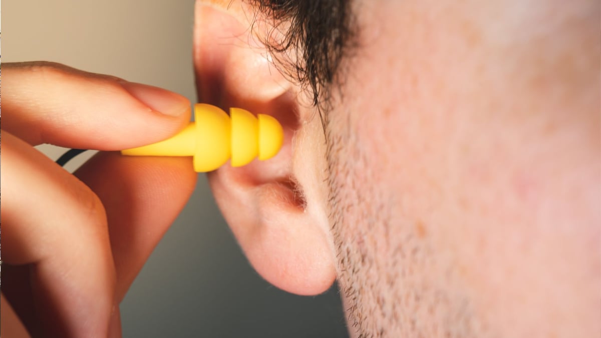 hearing protection on worker