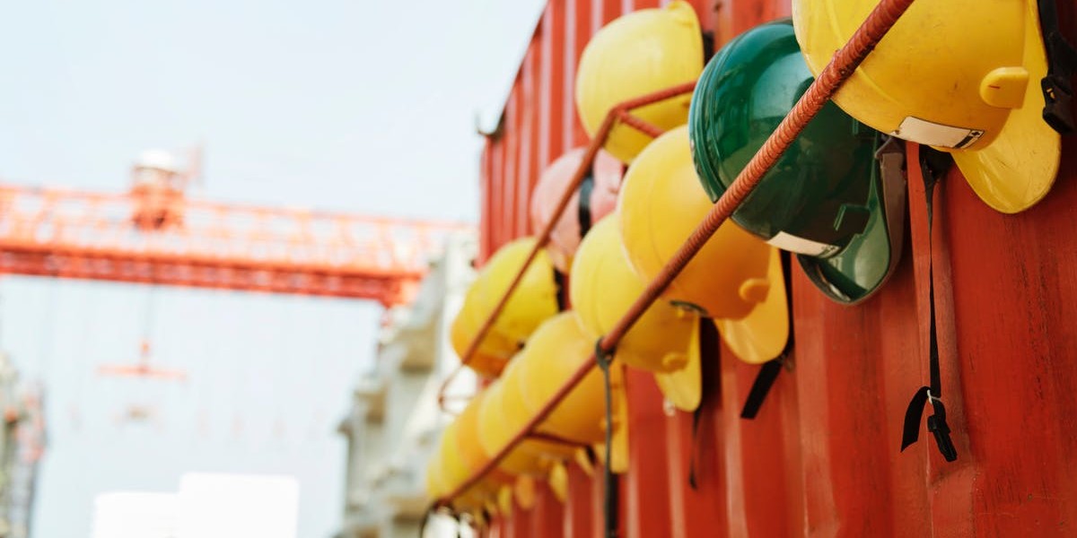 line of hardhats - labor day safety - october 2018