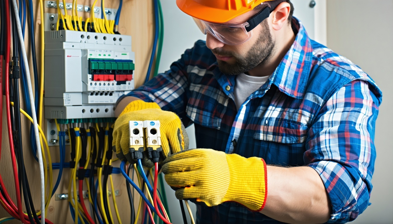 A construction worker wearing electrical safety gl